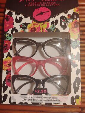 Betsey Johnson 3-Pack Reading Glasses +2.50 Colorful Designer Frames NIB